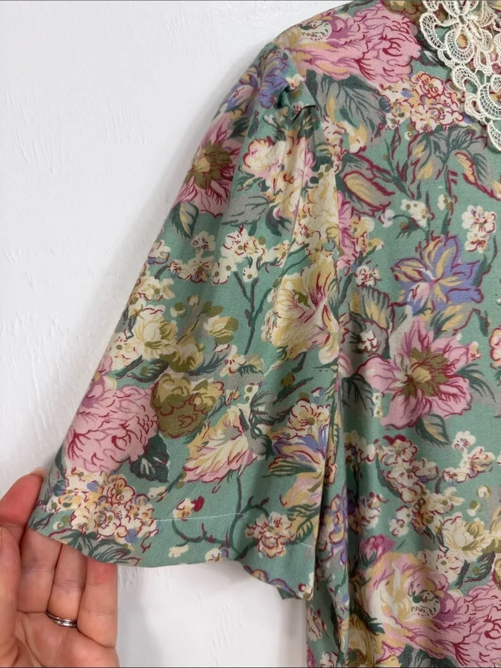 Vintage Agenda Petite Floral Rayon Two Piece Skirt Set Lace Collar Cottagecore 4